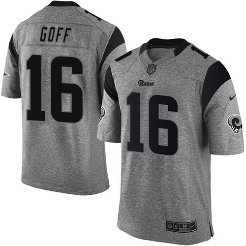 Men's Elite Jared Goff Nike Jersey Gray - #16 Gridiron NFL Los Angeles Rams